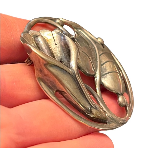 Stunning Large Heavy chunky sterling silver 925 Danecraft art deco Lily brooch - Picture 5 of 8